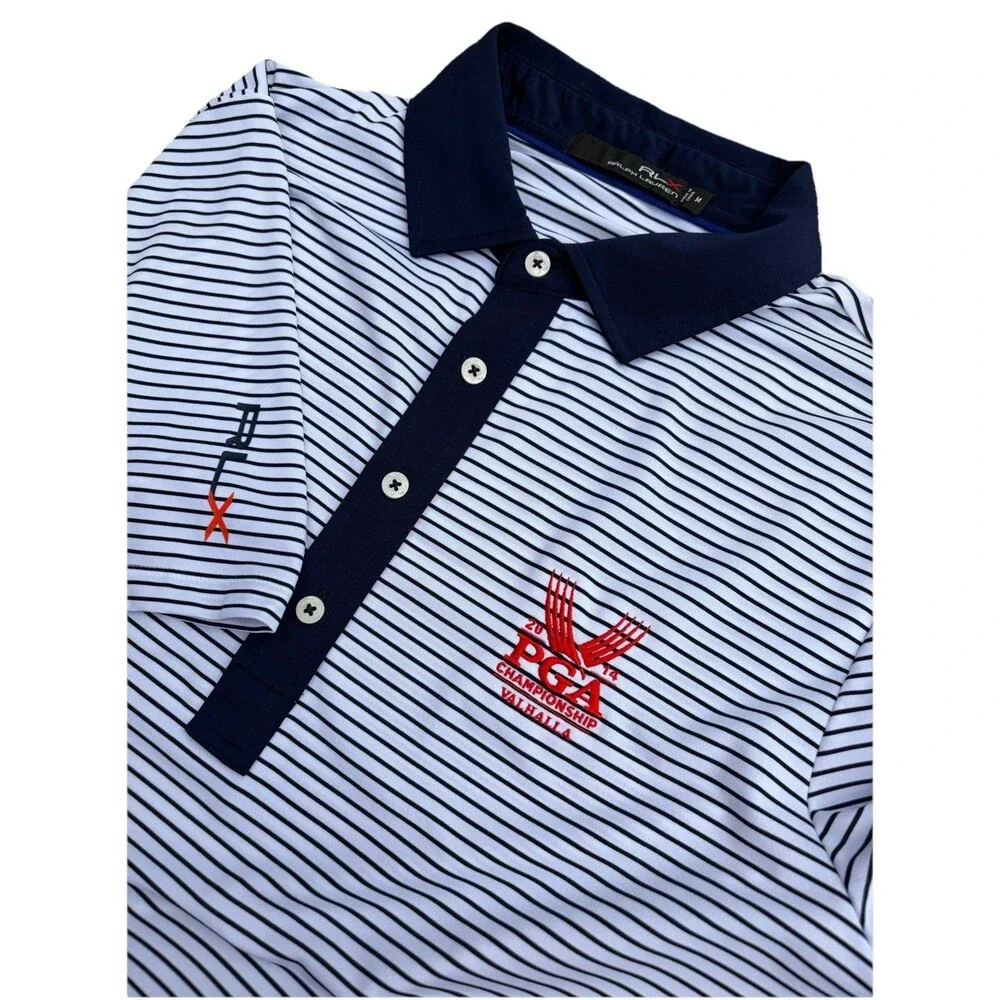 RLX Ralph Lauren Polo Shirt Mens Large* Striped 2014 PGA Championship Valhalla